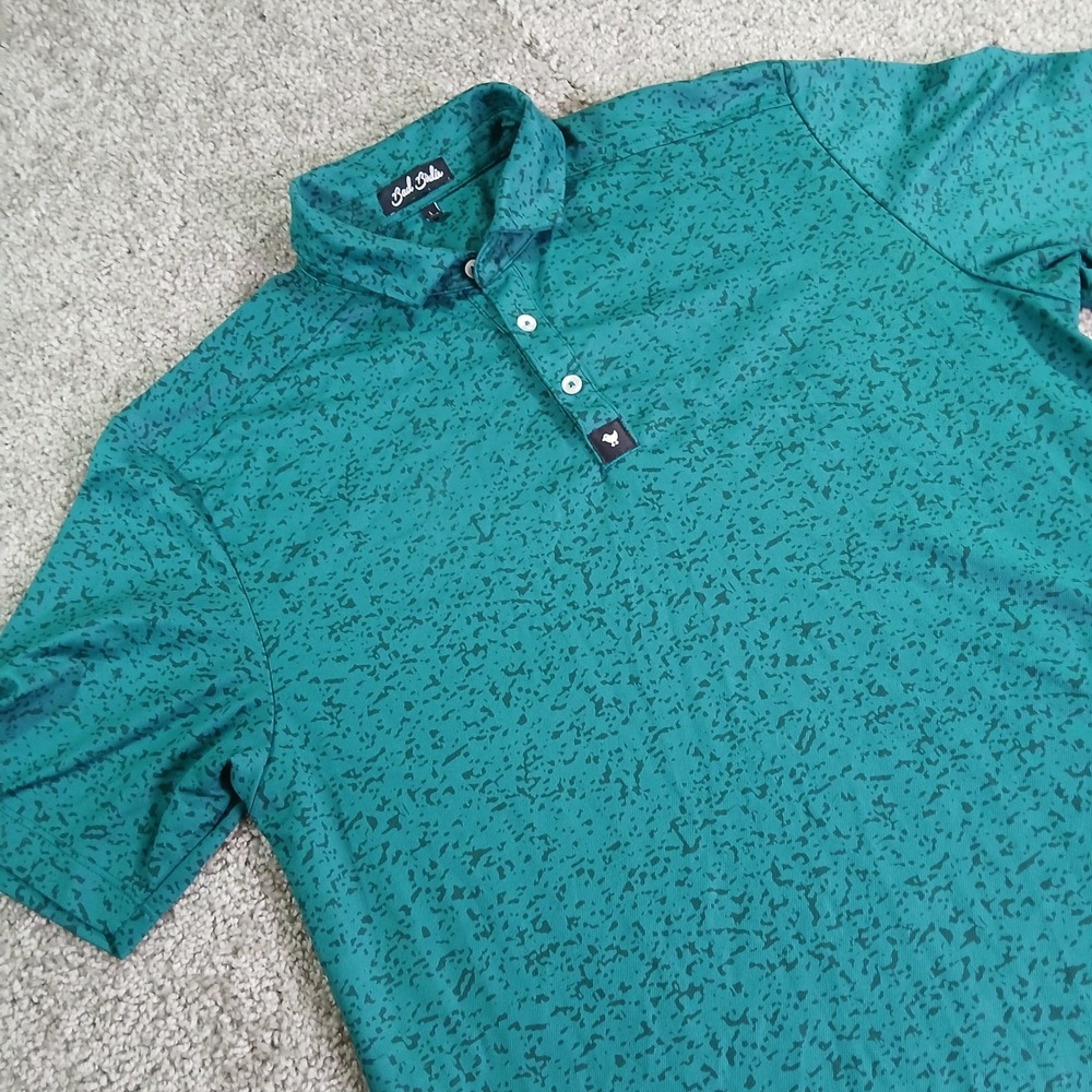 Bad Birdie Mens Large Green Abstract Print Performance Golf Polo Shirt